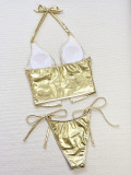 Women Sexy Yellow Beach Holiday Two-Piece Swimsuit