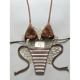 Women Stripe Halter Neck Sexy Bikini Beach Holiday Two-Piece Swimsuit