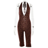 Women Sexy Lace-Up Halter Neck Lace Basic Backless Slit Jumpsuit