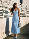 Women Summer Diamond Chain U-Neck Wide Strap Dress