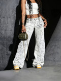 Women Punk Wing Applique Embroidery Denim Pants