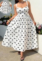 Women Summer Sleeveless Printed Polka Dot Sexy Spaghetti Strap Dress
