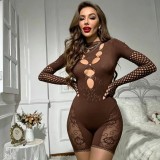 Women Sexy Heart Print Buckle Rose Printed Long Sleeve Jumpsuit