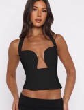Women Hollow Out Bandeau Underwire Halter Neck Top