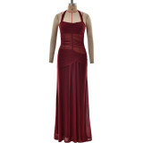 Women Summer Elegant Sexy Halter Neck Backless Fishtail Dress