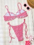 Women Stripe Drawstring Bikini Two-Piece Swimsuit
