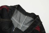 Women Color Block Topstitching Cargo Denim Pants