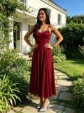 Women Summer Diamond Chain U-Neck Wide Strap Dress
