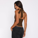 Women Hollow Out Bandeau Underwire Halter Neck Top