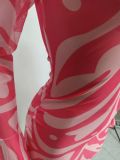 Women Sexy Mesh Printed Ruffle Cuff Dress
