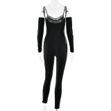 Women Sexy Lace Patchwork Backless Jumpsuit