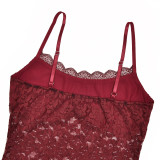 Women Summer Spaghetti Strap Off Shoulder Sexy See-Through Lace Slit Dress