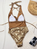Women Bikini Gold Lace-Up One-Piece Swimsuit