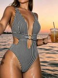 Women Stripe One-Piece Swimsuit