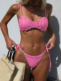 Women Stripe Drawstring Bikini Two-Piece Swimsuit