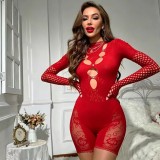 Women Sexy Heart Print Buckle Rose Printed Long Sleeve Jumpsuit
