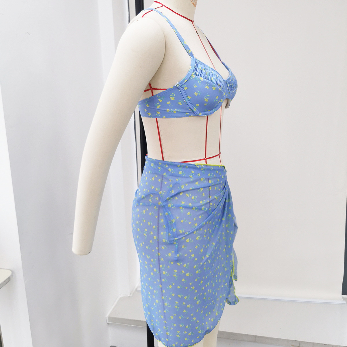 Printed Strapless Lace-Up Two-Piece Bikini Swimsuit Set