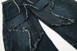 Women Frayed Edge Star Washed Denim Pants