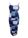 Plus Size Women Printed Spaghetti Strap Bodycon Maxi Dress