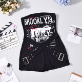 Women Summer Printed Patchwork Strapless Jumpsuit