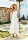 Women Summer French Spaghetti Strap Beach Holiday Maxi Dress
