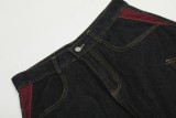 Women Color Block Topstitching Cargo Denim Pants