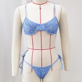Women Strapless Bikini Lace-Up Printed Swimsuit Two-Piece Set