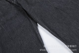 Women Asymmetric Placket Color Block Topstitching Denim Pants