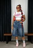 Women Cross Adjustable Washed Denim Shorts