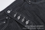 Women Asymmetric Placket Color Block Topstitching Denim Pants