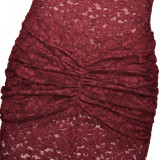 Women Summer Spaghetti Strap Off Shoulder Sexy See-Through Lace Slit Dress