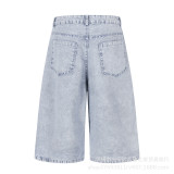 Women Graffiti Printed Denim Capri Pants