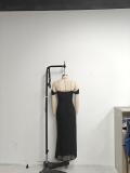 Women Summer Spaghetti Strap Off Shoulder Mesh Fishbone Maxi Dress