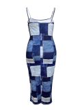 Plus Size Women Printed Spaghetti Strap Bodycon Maxi Dress