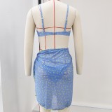 Women Strapless Bikini Lace-Up Printed Swimsuit Two-Piece Set