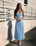 Women Summer Diamond Chain U-Neck Wide Strap Dress