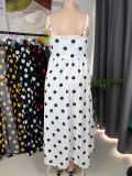 Women Summer Sleeveless Printed Polka Dot Sexy Spaghetti Strap Dress