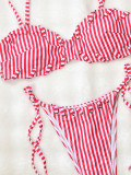 Women Stripe Drawstring Bikini Two-Piece Swimsuit