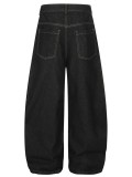 Women Color Block Topstitching Cargo Denim Pants