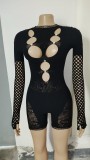 Women Sexy Heart Print Buckle Rose Printed Long Sleeve Jumpsuit