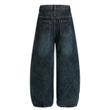 Women Frayed Edge Star Washed Denim Pants