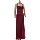 Women Summer Elegant Sexy Halter Neck Backless Fishtail Dress