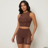 Women Hollow Out Sexy Top and Short Lingerie Two-Piece Set
