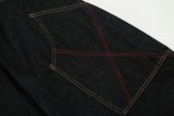 Women Color Block Topstitching Cargo Denim Pants