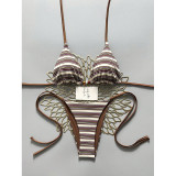 Women Stripe Halter Neck Sexy Bikini Beach Holiday Two-Piece Swimsuit