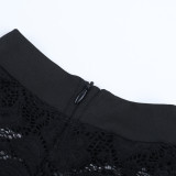 Women Lace See-Through Sexy Round Neck Long Sleeve Ribbon Bodycon Dress