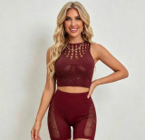 Women Hollow Out Sexy Top and Short Lingerie Two-Piece Set