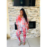 Plus Size Women Bat Sleeve Top and Long Pants Two-Piece Set