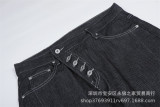 Women Asymmetric Placket Color Block Topstitching Denim Pants