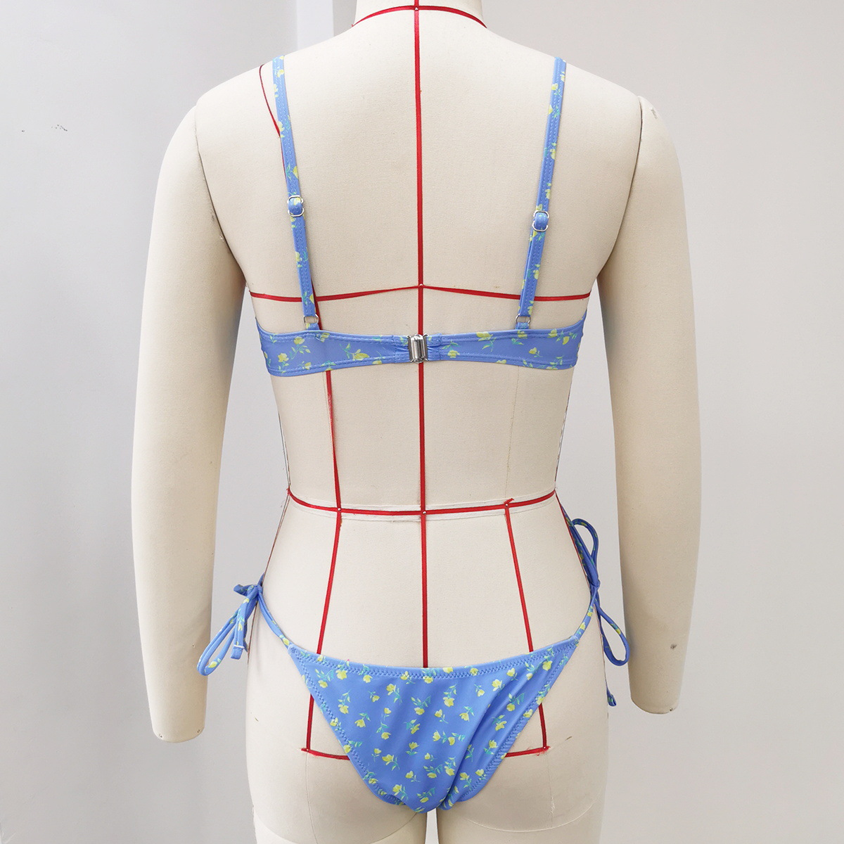 Printed Strapless Lace-Up Two-Piece Bikini Swimsuit Set